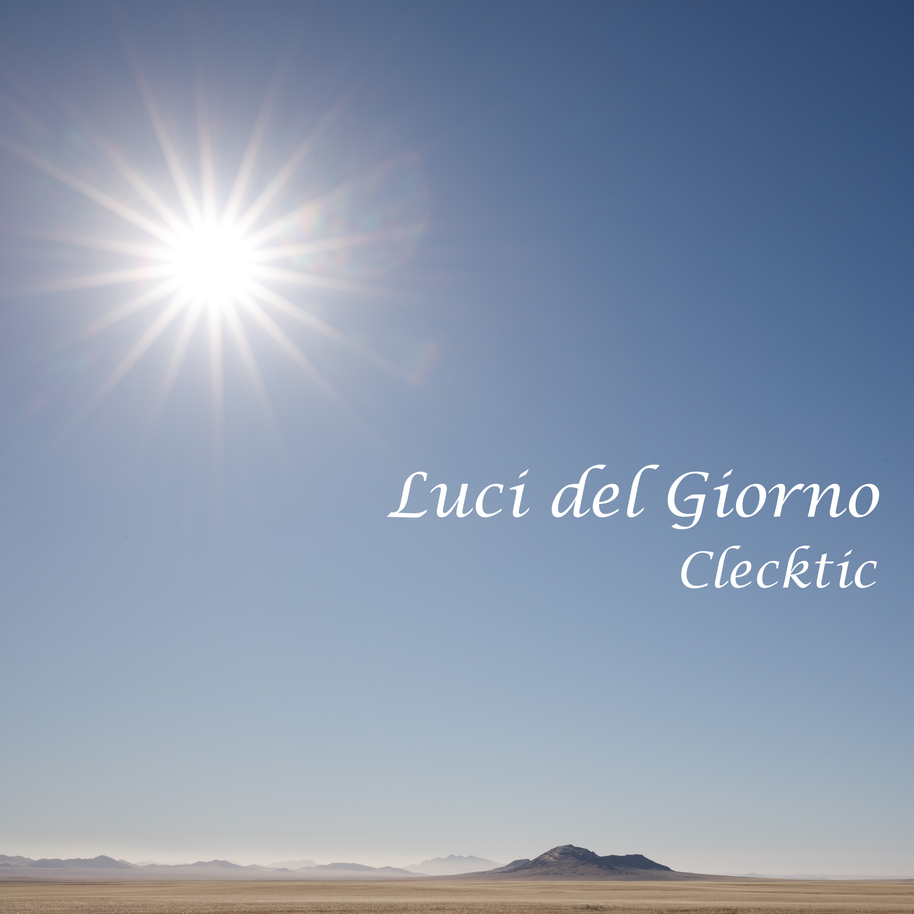 Luci del Giorno — Neoclassical album art showing a radiant sun over a desert landscape